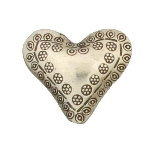 Fine Silver, Hill Tribe Bead, 29.8mm Width by 9.6mm Length by 26.4mm Height, Stamped Heart Bead. Quantity per pack: 1 Piece.