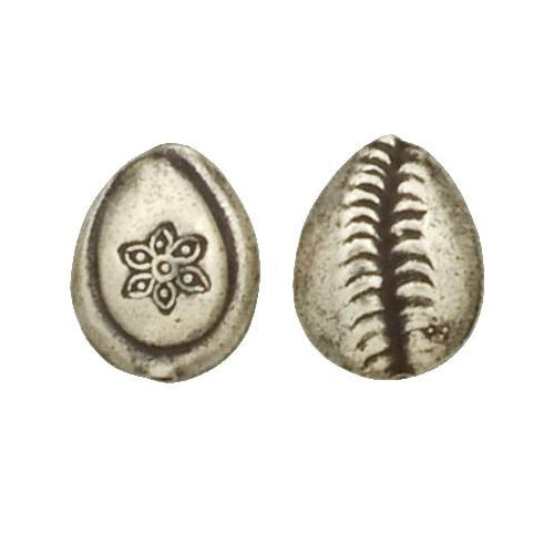 Fine Silver, Hill Tribe Bead, 14.6mm Width by 8.5mm Length by 18.5mm Height, Stamped Shell Bead. Quantity per pack: 2 Pieces.