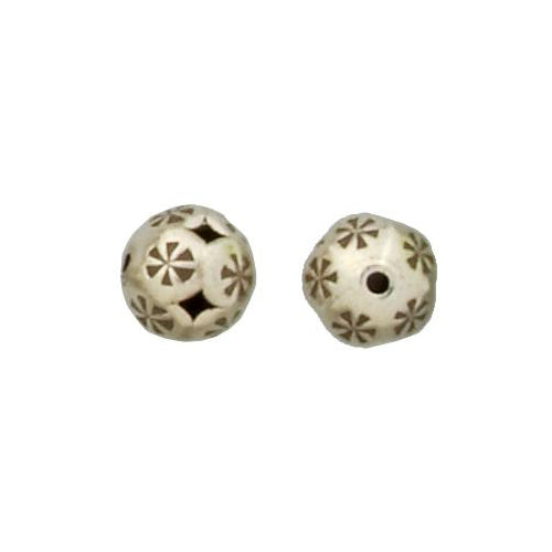 Fine Silver, Hill Tribe Bead, 9.9mm Width by 10.0mm Length by 10.2mm Height, Stamped Fancy Round Bead. Quantity per pack: 6 Pieces.