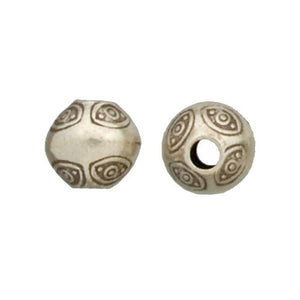 Fine Silver, Hill Tribe Bead, 12.9mm Width by 13.1mm Length by 12.1mm Height, Stamped Round Bead. Quantity per pack: 4 Pieces.