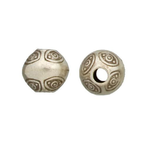 Fine Silver, Hill Tribe Bead, 12.9mm Width by 13.1mm Length by 12.1mm Height, Stamped Round Bead. Quantity per pack: 4 Pieces.