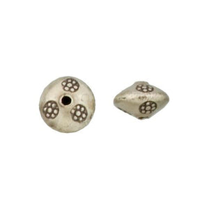 Fine Silver, Hill Tribe Bead, 11.3mm Width by 11.4mm Length by 8.4mm Height, Stamped Saucer Bead. Quantity per pack: 6 Pieces.