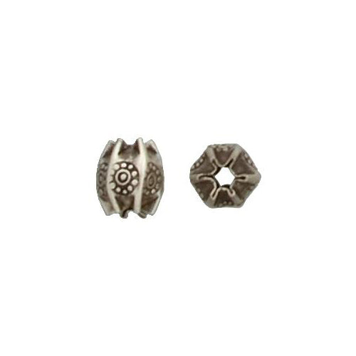 Fine Silver, Hill Tribe Bead, 8.1mm Width by 7.9mm Length by 8.5mm Height, Stamped Fancy Oval Bead. Quantity per pack: 10 Pieces.