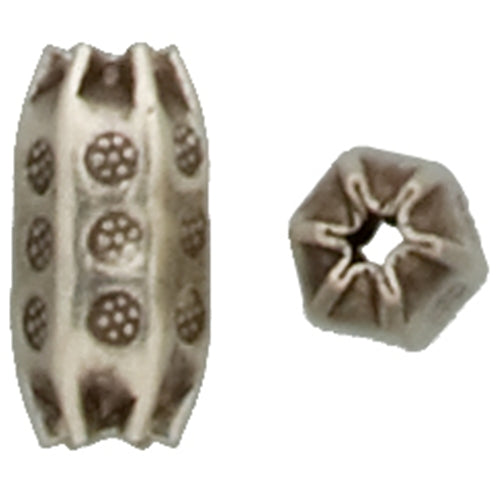 Fine Silver, Hill Tribe Bead, 8.0mm Width by 7.8mm Length by 17.0mm Height, Stamped Fancy Oval Bead. Quantity per pack: 6 Pieces.