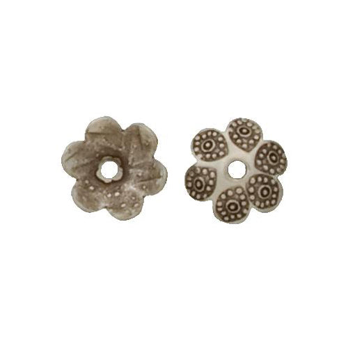 Fine Silver, Hill Tribe Bead, 12.1mm Width by 12.1mm Length by 4.1mm Height, Stamped Fancy Bead Cap. Quantity per pack: 10 Pieces.