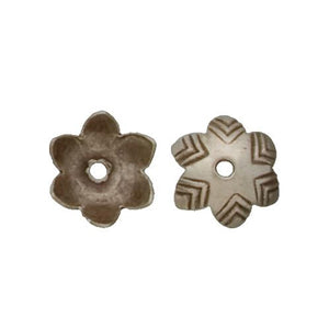 Fine Silver, Hill Tribe Bead, 13.8mm Width by 13.8mm Length by 5.2mm Height, Stamped Fancy Bead Cap. Quantity per pack: 6 Pieces.