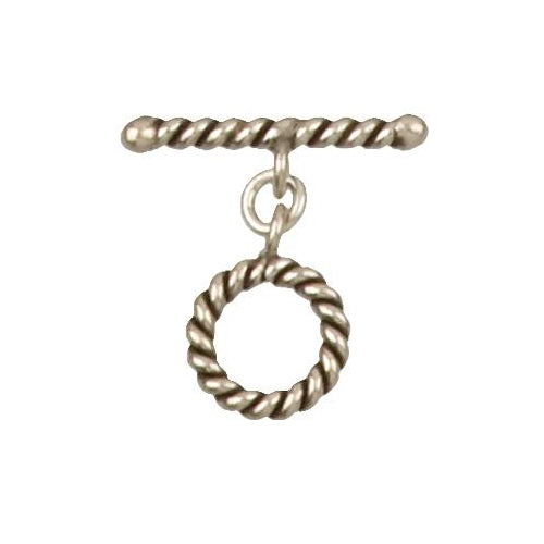 Fine Silver, Hill Tribe, 12.8mm Width by 18.0mm Height, Twisted Circle Toggle Clasp Ring, and 24.1mm Width by 6.9mm Height, Twisted Toggle Clasp Bar. Quantity Per Pack: 2 Pairs.