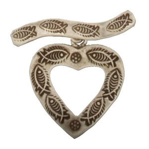 Fine Silver, Hill Tribe, 26.9mm Width by 29.8mm Height, Stamped Heart Toggle Clasp Ring, and 36.7mm Width by 7.1mm Height, Stamped Curved Toggle Clasp Bar. Quantity Per Pack: 1 Pair.