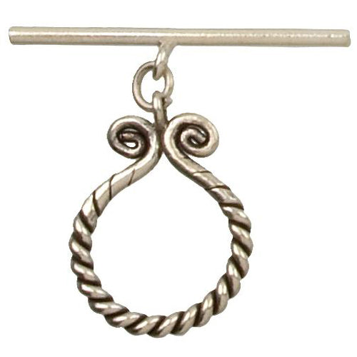 Fine Silver, Hill Tribe, 21.8mm Width by 29.3mm Height, Twisted Circle Toggle Clasp Ring, and 39.9mm Width by 6.8mm Height, Plain Toggle Clasp Bar. Quantity Per Pack: 1 Pair.