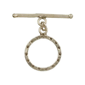 Fine Silver, Hill Tribe, 18.3mm Width by 22.7mm Height, Stamped Circle Toggle Clasp Ring, and 30.4mm Width by 7.3mm Height, Plain Toggle Clasp Bar. Quantity Per Pack: 2 Pairs.