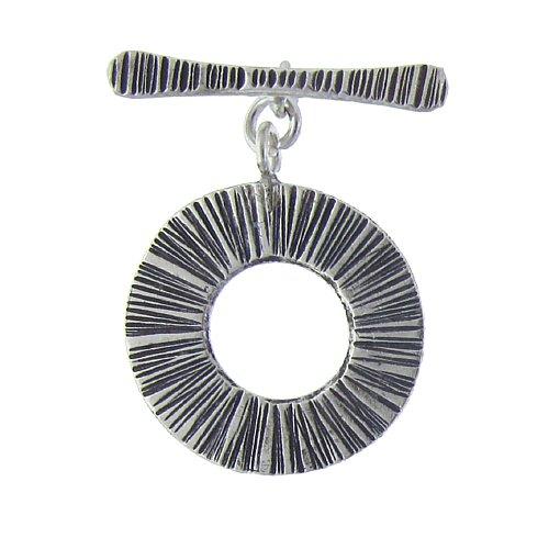 Fine Silver, Hill Tribe, 27.3mm Width by 31.3mm Height, Stamped Circle Toggle Clasp Ring, and 32.2mm Width by 4.4mm Height, Stamped Toggle Clasp Bar. Quantity Per Pack: 1 Pair.