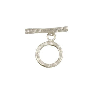 Fine Silver, Hill Tribe, 13.4mm Width by 17.5mm Height, Hammered Circle Toggle Clasp Ring, and 20.5mm Width by 3.2mm Height, Hammered Toggle Clasp Bar. Quantity Per Pack: 2 Pairs.