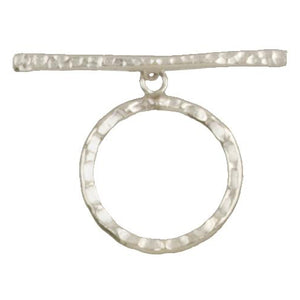 Fine Silver, Hill Tribe, 21.3mm Width by 26.4mm Height, Hammered Circle Toggle Clasp Ring, and 36.6mm Width by 3.8mm Height, Hammered Toggle Clasp Bar. Quantity Per Pack: 2 Pairs.