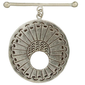 Fine Silver, Hill Tribe, 33.3mm Width by 38.7mm Height, Stamped Circle Toggle Clasp Ring, and 39.7mm Width by 3.5mm Height, Plain Toggle Clasp Bar. Quantity Per Pack: 1 Pair.