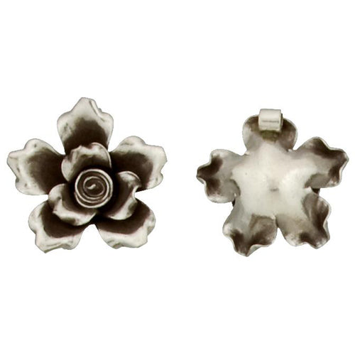 Fine Silver, Hill Tribe, 23.0mm Width by 8.6mm Length by 24.0mm Height, Stamped Flower Pendant. Quantity Per Pack: 2 Pieces.