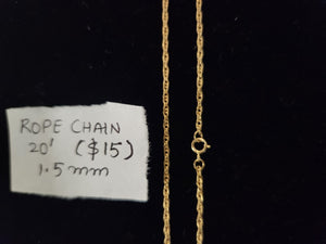 14kt Gold Filled Rope chain. Size 1.5 mm Rope chain Chain. Quantity per pack: 1 Pieces.