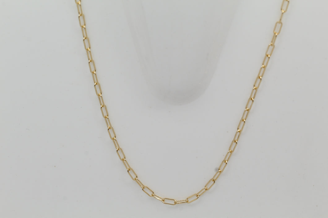 Gold Filled, 2.6mm Width by 5.8mm Length, 18 Inch Elongated Cable Chain with 8.5mm Length by 2.1mm Thick, Oval Trigger Lobster Clasp. Quantity Per Pack: 1 Piece.