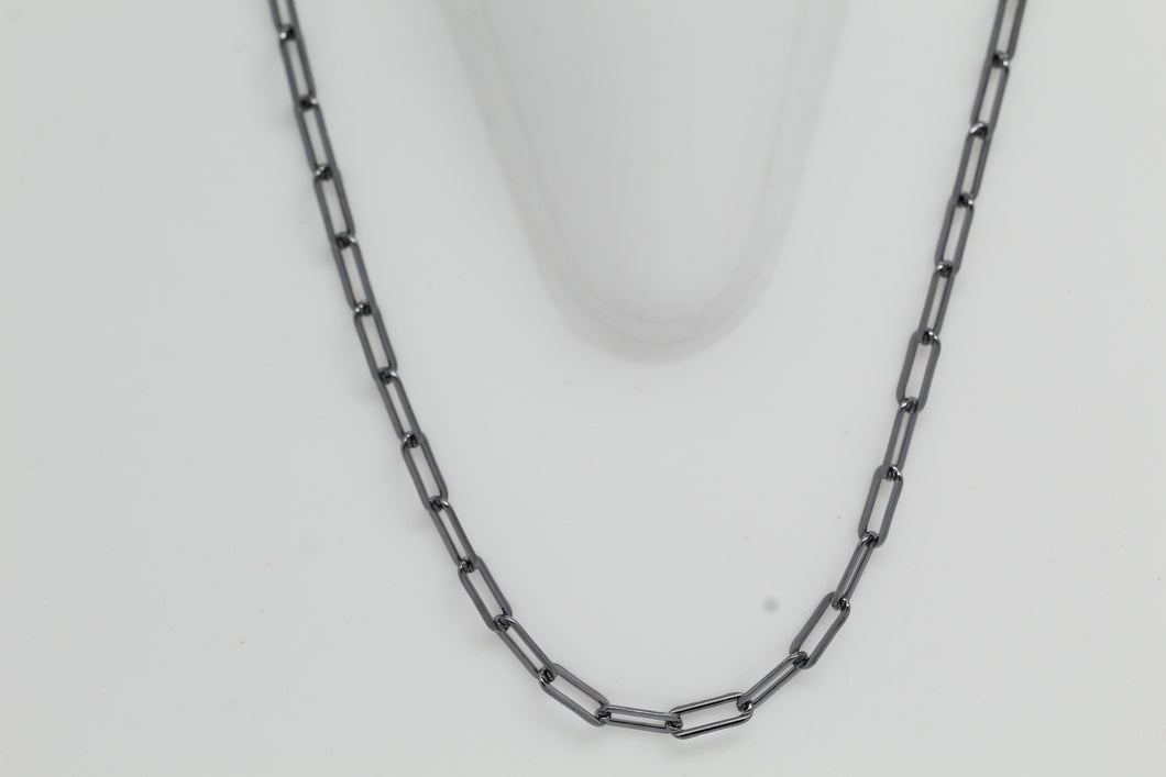 Sterling Silver Black rhodium, 3.8mm Width by 9.8mm Length, 18 Inch Elongated Cable Chain with 8.5mm Length by 2.1mm Thick, Oval Trigger Lobster Clasp. Quantity Per Pack: 1 Piece.