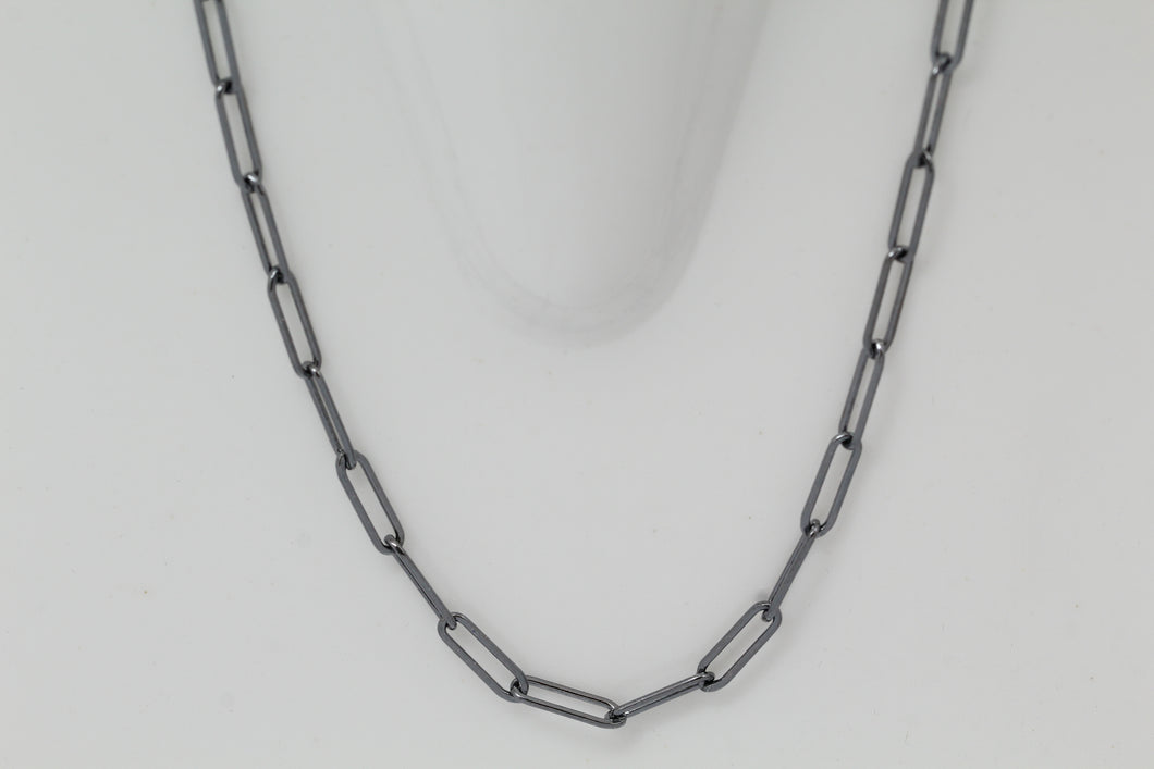 Sterling Silver Black Diamond, 3.8mm Width by 13.1mm Length, 18 Inch Flat Elongated Cable Chain with 11.5mm Length by 2.1mm Thick, Oval Trigger Lobster Clasp. Quantity Per Pack: 1 Piece.