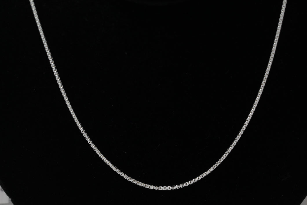 Sterling Silver, 1.8mm Width / Length, 24 Inch Rounded Box Chain with 6.0mm Width / Length by 1.4mm Thick, Smooth Spring Ring Clasp. Quantity Per Pack: 1 Piece.