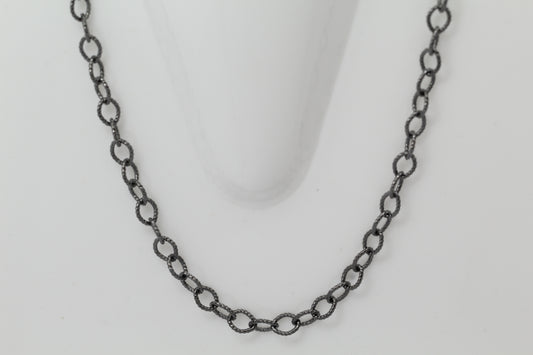 Sterling Silver Black Diamond, 5.4mm Width by 7.2mm Length, 24 Inch Twisted Cable Chain with 11.0mm Length by 3.0mm Thick, Trigger Lobster Clasp. Quantity Per Pack: 1 Piece.