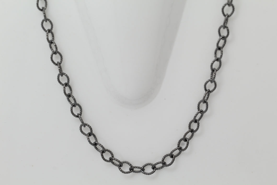 Sterling Silver Black Diamond, 5.4mm Width by 7.2mm Length, 24 Inch Twisted Cable Chain with 11.0mm Length by 3.0mm Thick, Trigger Lobster Clasp. Quantity Per Pack: 1 Piece.