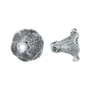 Pewter, 21.9mm Width by 20.6mm Length by 17.1mm Height, Textured Fancy Cone. Quantity Per Pack: 5 Pieces.