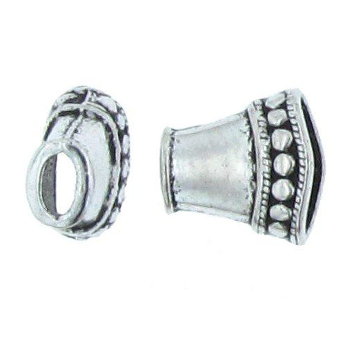 Pewter, 15.7mm Width by 8.8mm Length by 15.6mm Height, Textured Fancy Cone. Quantity Per Pack: 15 Pieces.