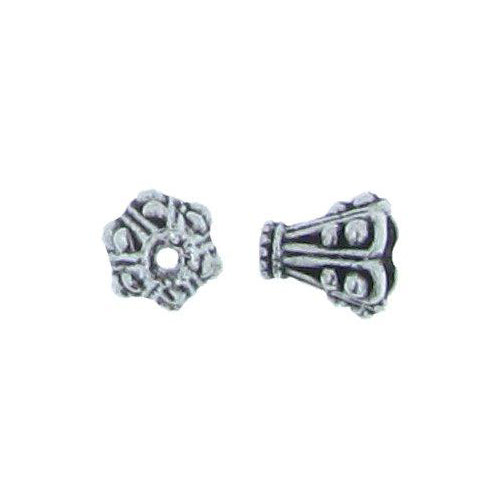 Pewter, 9.3mm Width by 8.5mm Length by 9.7mm Height, Textured Fancy Cone. Quantity Per Pack: 25 Pieces.