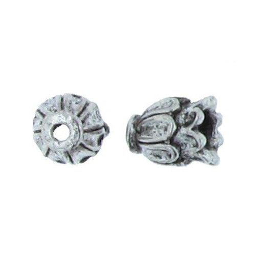Pewter, 10.7mm Width by 10.2mm Length by 13.2mm Height, Textured Fancy Cone. Quantity Per Pack: 13 Pieces.