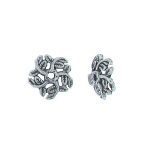 Pewter, 10.8mm Width by 10.8mm Length by 2.8mm Height, Textured Flower Bali Bead Cap. Quantity Per Pack: 57 Pieces.