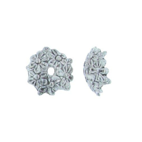 Pewter, 3.2mm Width by 11.7mm Length / Height, Floral Engraved, Round Bead Cap. Quantity Per Pack: 42 Pieces.