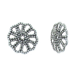 Pewter, 18.2mm Width by 18.2mm Length by 2.6mm Height, Textured Flower Bali Bead Cap. Quantity Per Pack: 24 Pieces.