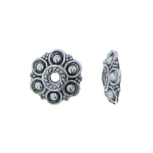 Pewter, 12.9mm Width by 12.9mm Length by 2.6mm Height, Textured Flower Bali Bead Cap. Quantity Per Pack: 41 Pieces.