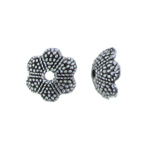 Pewter, 12.7mm Width by 12.6mm Length by 4.9mm Height, Textured Flower Bali Bead Cap. Quantity Per Pack: 36 Pieces.