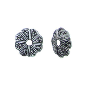 Pewter, 12.4mm Width by 12.2mm Length by 2.4mm Height, Textured Flower Bali Bead Cap. Quantity Per Pack: 66 Pieces.