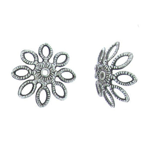 Pewter, 19.4mm Width by 19.3mm Length by 5.9mm Height, Textured Flower Bali Bead Cap. Quantity Per Pack: 30 Pieces.