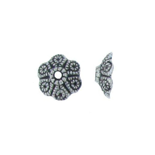 Pewter, 10.8mm Width by 10.8mm Length by 3.9mm Height, Textured Flower Bali Bead Cap. Quantity Per Pack: 82 Pieces.