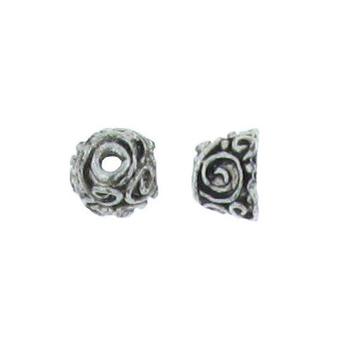 Pewter, 9.2mm Width by 9.2mm Length by 6.4mm Height, Textured Fancy Cone. Quantity Per Pack: 23 Pieces.