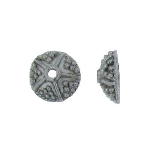 Pewter, 11.8mm Width by 11.8mm Length by 4.9mm Height, Textured Bead Cap. Quantity Per Pack: 27 Pieces.