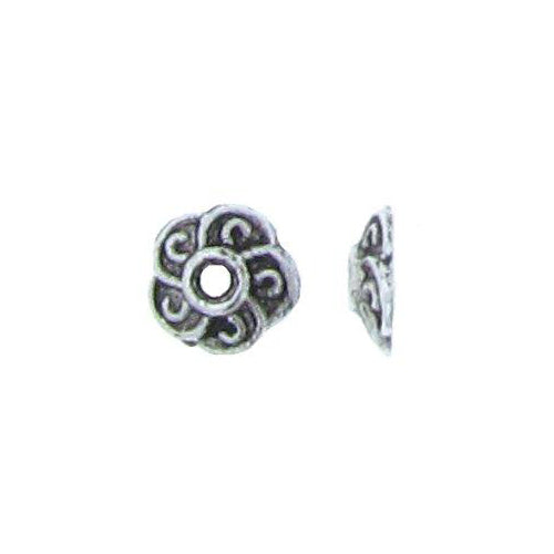 Pewter, 9.0mm Width by 9.0mm Length by 2.6mm Height, Textured Flower Bali Bead Cap. Quantity Per Pack: 130 Pieces.