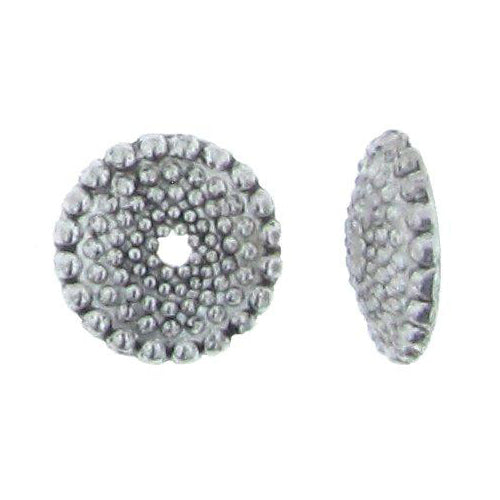 Pewter, 15.6mm Width by 15.5mm Length by 3.7mm Height, Textured Bead Cap. Quantity Per Pack: 28 Pieces.