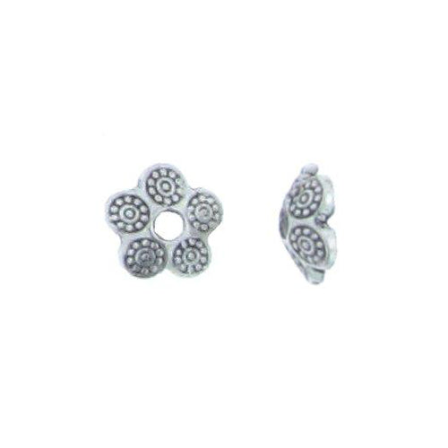 Pewter, 9.1mm Width by 9.1mm Length by 2.9mm Height, Textured Flower Bead Cap. Quantity Per Pack: 117 Pieces.