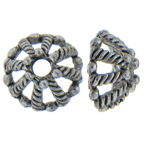 Pewter, 11.8mm Width by 11.8mm Length by 5.5mm Height, Textured Bead Cap. Quantity Per Pack: 44 Pieces.