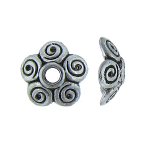 Pewter, 3.6mm Width by 9.9mm Length / Height, Textured Flower Bali Bead Cap. Quantity Per Pack: 74 Pieces.