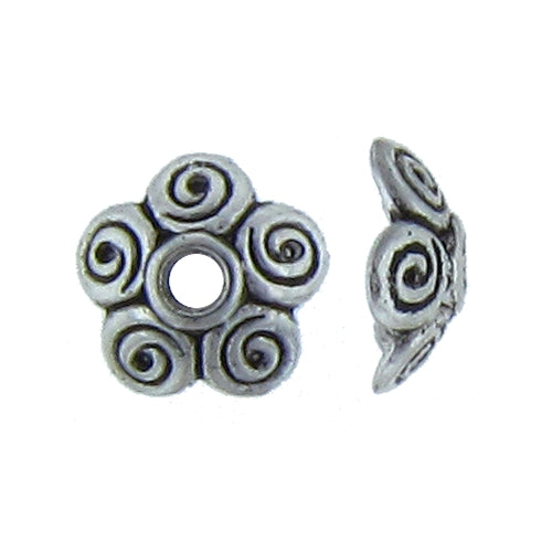 Pewter, 3.6mm Width by 9.9mm Length / Height, Textured Flower Bali Bead Cap. Quantity Per Pack: 74 Pieces.