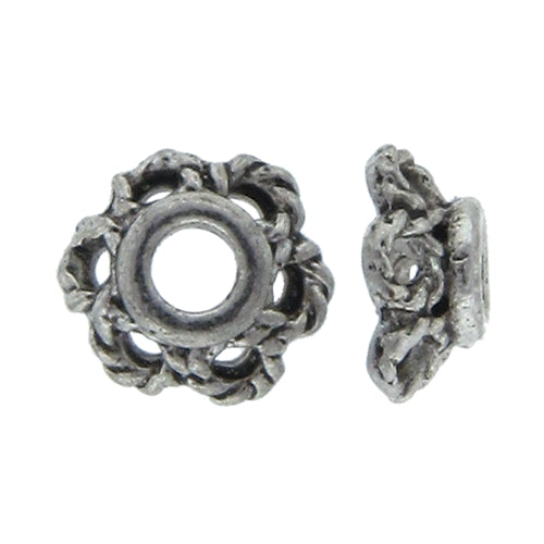 Pewter, 8.3mm Width by 8.2mm Length by 3.9mm Height, Textured Flower Bead Cap. Quantity Per Pack: 77 Pieces.