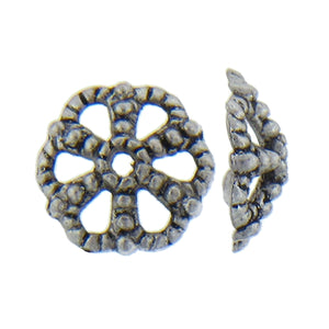 Pewter, 12.1mm Width by 12.1mm Length by 4.0mm Height, Textured Flower Bead Cap. Quantity Per Pack: 63 Pieces.