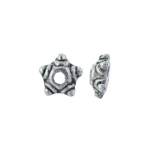 Pewter, 7.0mm Width by 7.0mm Length by 2.7mm Height, Textured Star Bead Cap. Quantity Per Pack: 174 Pieces.