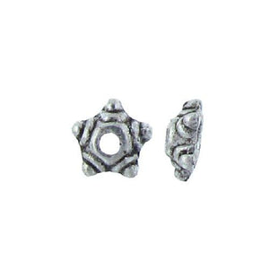 Pewter, 7.0mm Width by 7.0mm Length by 2.7mm Height, Textured Star Bead Cap. Quantity Per Pack: 174 Pieces.